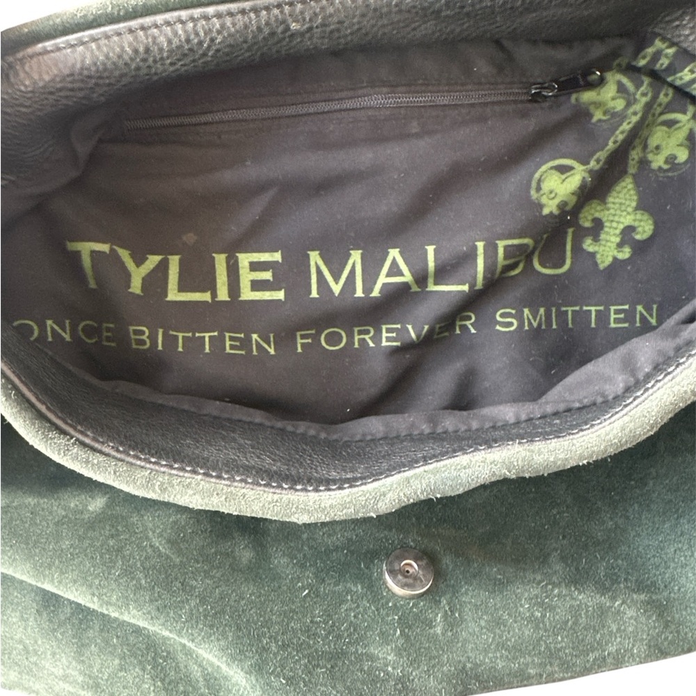 Tylie Malibu Green Suede Leather Shoulder Bag w/Swarovski crystal strap - Picture 4 of 6